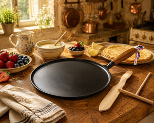 NEW Staub 11" Cast Iron Crepe Pan Matte Black 121823 Crepiere Complete Boxed